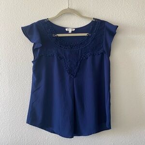 Mine Navy Blue Crochet Lace Detailed Blouse